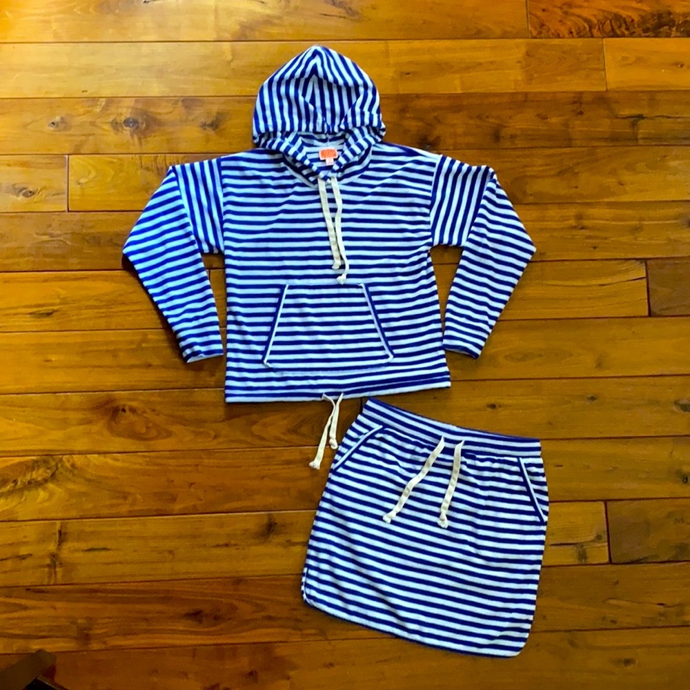 J. Crew Striped Terry Cloth Drawstring Hoodie & Skirt Set